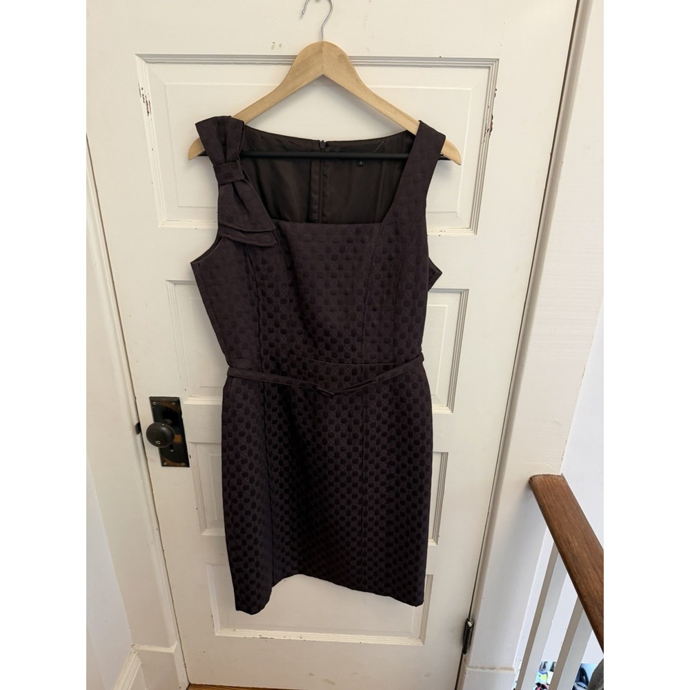 David‎ Meister Chocolate Brown Dot Bow Sheath Pencil Dress Belted Size 8 $380